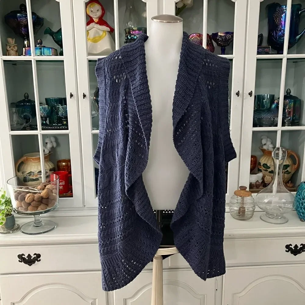 Sleeveless Cardigan Sweater Blue Sz 2X Sonoma - Picture 2 of 8